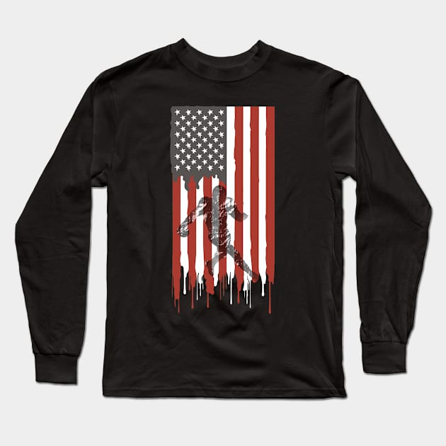 American Football Player Flag Long Sleeve T-Shirt by Boo Face Designs